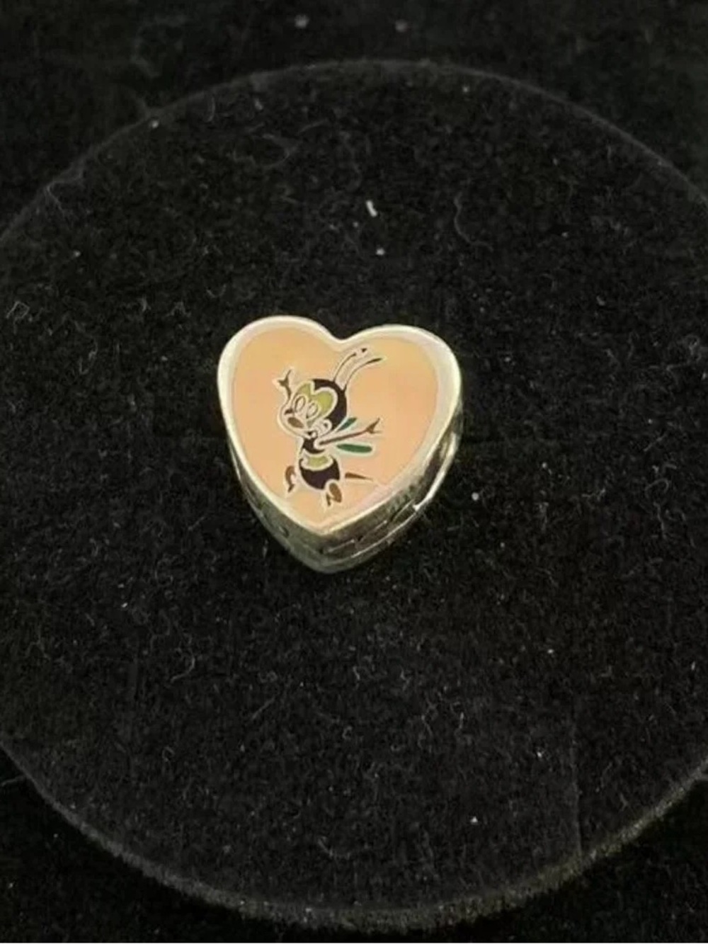 Pandora Heart Charm with Peach Enamel and Black Character